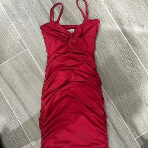 Oh Polly Ruched bodycon mini dress in red